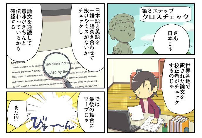 論文翻訳ユレイタスの特徴を、漫画でわかりやすく解説。100